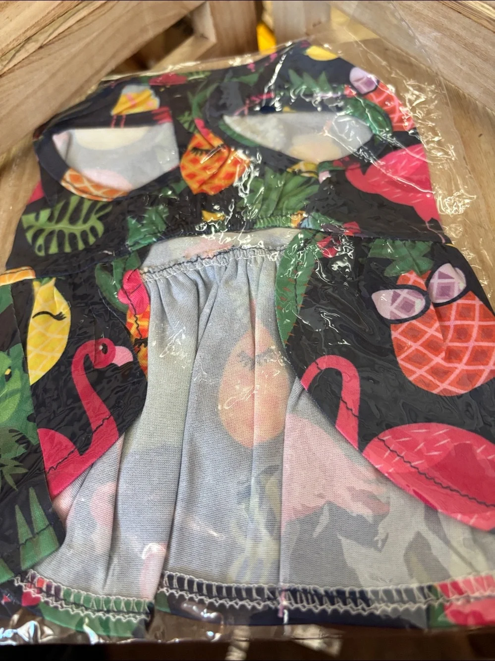 Pet Black Tropical Print Dress with Pink Bow XS NIP